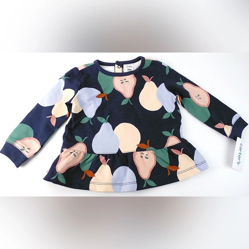 Carter's Pear Print Long Sleeve Peplum Top NWT Size 24 months